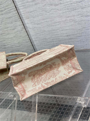 CD Small Book Tote Toile de Jouy Embroidery Ecru and Pink