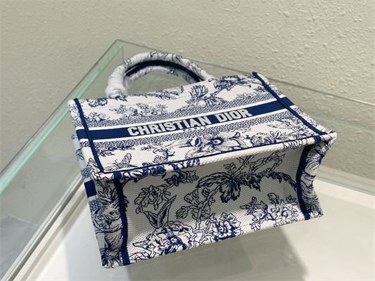 CD Small Book Tote Jardin Botanique Embroidery White and Blue