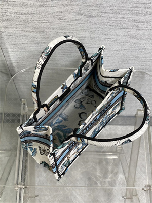 CD Small Book Tote Toile de Jouy Mexico Embroidery White and Pastel Midnight Blue