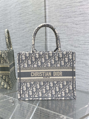 CD Small Book Tote Ecru and Grey Oblique Embroidery