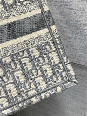 CD Small Book Tote Ecru and Grey Oblique Embroidery