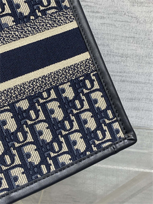 CD Small Book Tote With Strap Ecru and Blue Oblique Embroidery