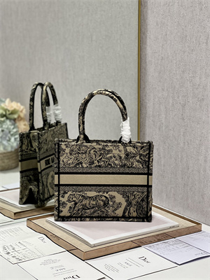 CD Small Book Tote Toile de Jouy Embroidery Beige and Black