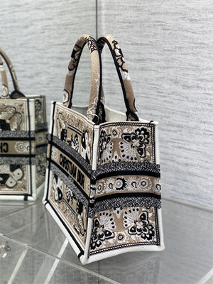 CD Small Book Tote Butterfly Bandana Embroidery Beige Multicolor