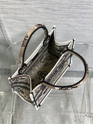 CD Small Book Tote Butterfly Bandana Embroidery Beige Multicolor