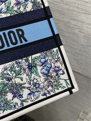 CD Medium Book Tote Flowers Constellation Embroidery Blue Multicolor