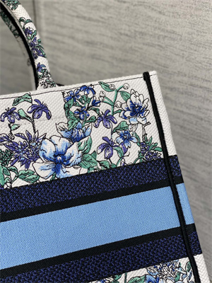 CD Medium Book Tote Flowers Constellation Embroidery Blue Multicolor