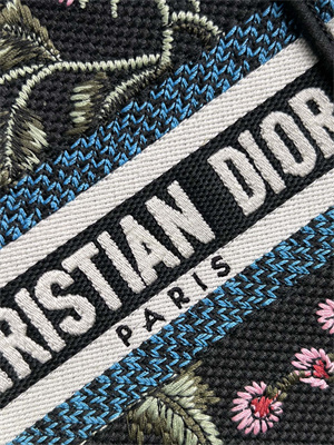 CD Mini Vertical Di.or Book Tote With Strap Petites Fleurs Embroidery Black Multicolor