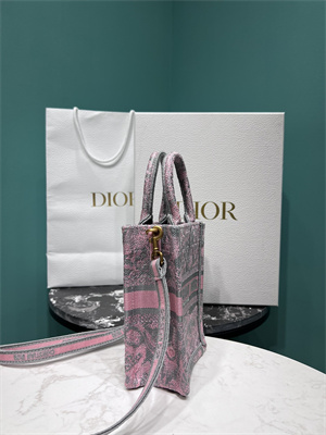 CD Mini Vertical Di.or Book Tote With Strap Toile de Jouy Embroidery Grey and Pink