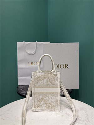 CD Mini Vertical Di.or Book Tote With Strap Jardin d??Hiver Embroidery White and Gold Tone
