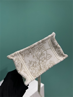 CD Mini Vertical Di.or Book Tote With Strap Jardin d??Hiver Embroidery White and Gold Tone