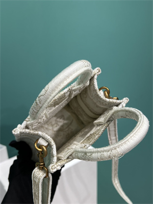 CD Mini Vertical Di.or Book Tote With Strap Jardin d??Hiver Embroidery White and Gold Tone