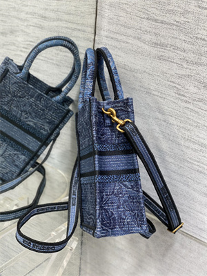 CD Mini Vertical Di.or Book Tote With Strap Toile de Jouy Embroidery Denim Blue