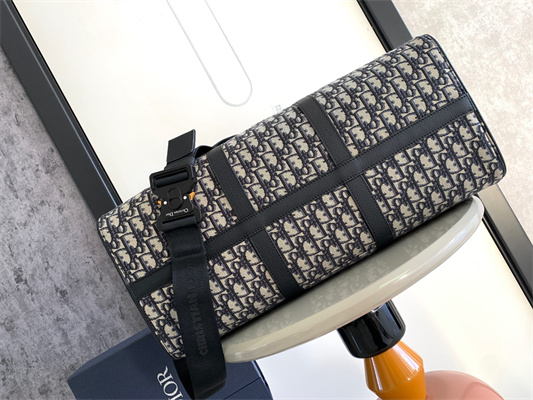 Di.or Lingot 50 Travel Bag Beige and Black Oblique Jacquard