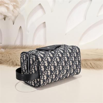 Di.or Lingot Toiletry Bag Beige and Black Oblique Jacquard
