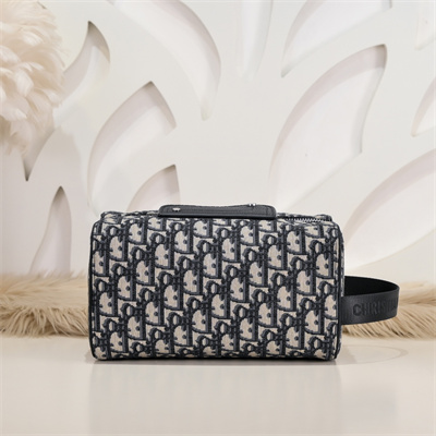 Di.or Lingot Toiletry Bag Beige and Black Oblique Jacquard