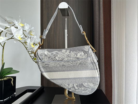 CD Saddle Bag Toile de Jouy Embroidery Gray Color