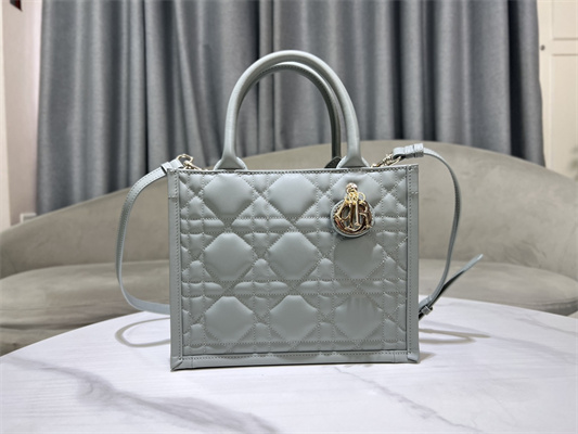 CD Small Book Tote With Strap Macrocannage Calfskin Grey