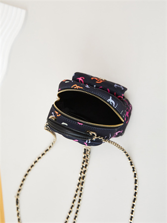 Cha.nel Mini Backpack Fabric With CC Printing Gold-Tone Metal Black AP3753