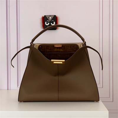 Fen.di Peekaboo X-Lite Large Leather Bag Brown Color