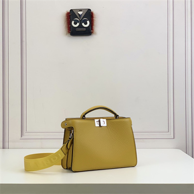 Fen.di Peekaboo ISeeU XCross Leather Bag Yellow Color
