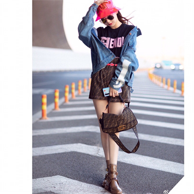 Fen.di BAGUETTE Large Bag Brown FF Jacquard Fabric