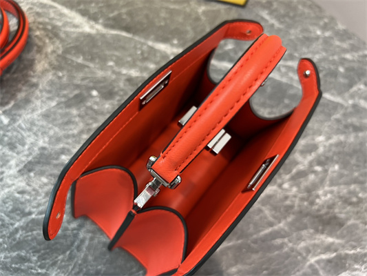 Fen.di Peekaboo ISeeU Petite Leather Bag Orange Color