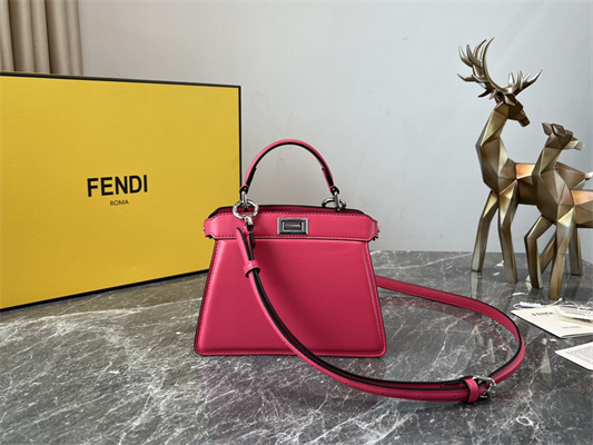 Fen.di Peekaboo ISeeU Petite Leather Bag Red Color
