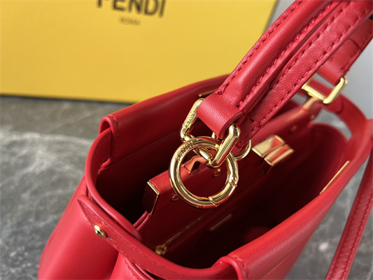 Fen.di Peekaboo Mini Leather Bag Red Color