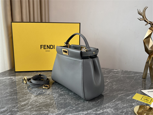 Fen.di Peekaboo Mini Leather Bag Grey Color