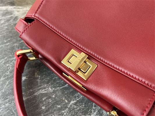 Fen.di Peekaboo Mini Leather Bag Burgundy Color