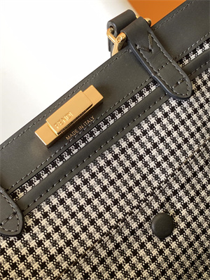 Fen.di Peekaboo X-Tote Wool Vitello King Houndstooth FF Embroidered Black Color