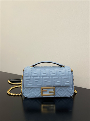 Fen.di BAGUETTE CHAIN MIDI Blue Nappa Leather Bag With FF Motif