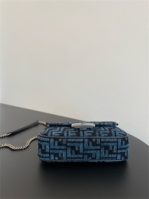 Fen.di BAGUETTE CHAIN MIDI Dk Blue Tapestry Fabric Bag With FF Motif