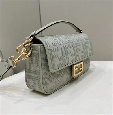 Fen.di BAGUETTE Light Green FF Canvas Bag