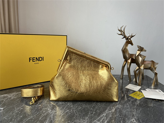 Fen.di FIRST MEDIUM Gold Wrinkled Leather Bag