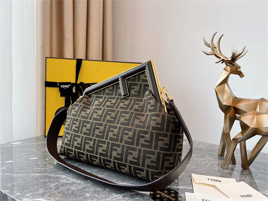 Fen.di FIRST MEDIUM Brown FF Jacquard Fabric Bag