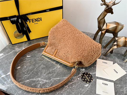 Fen.di FIRST MEDIUM Brown Sheepskin Bag
