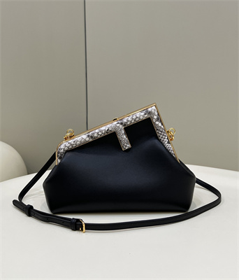 Fen.di FIRST SMALL Black Leather Bag With Exotic Details