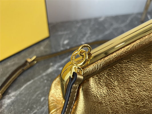 Fen.di FIRST SMALL Gold Wrinkled Leather Bag