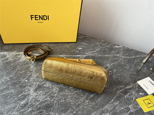 Fen.di FIRST SMALL Gold Wrinkled Leather Bag