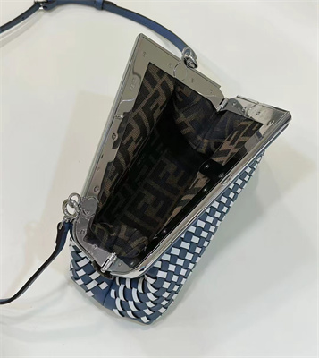 Fen.di FIRST SMALL Blue and White Interlaced Leather Bag