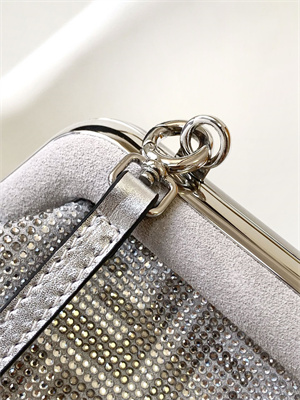 Fen.di FIRST SMALL Silver Leather Bag With Crystal FF Motif