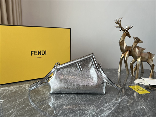 Fen.di FIRST SMALL Silver Wrinkled Leather Bag