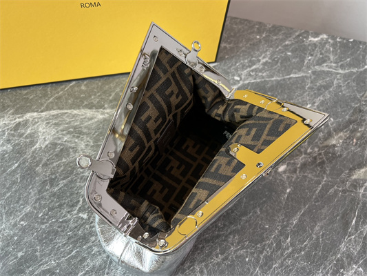 Fen.di FIRST SMALL Silver Wrinkled Leather Bag