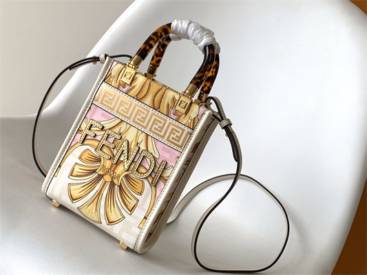 Fen.di Fendace MINI SUNSHINE SHOPPER Multicolor Print Leather White