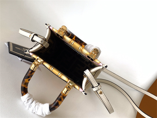 Fen.di Fendace MINI SUNSHINE SHOPPER Multicolor Print Leather White