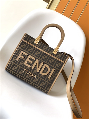 Fen.di SUNSHINE Small Brown FF Jacquard Fabric Bag