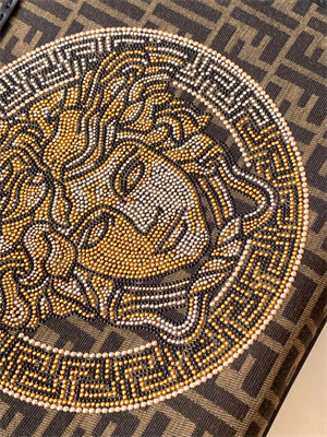 Fen.di FENDACE SUNSHINE Medium Brown FF Jacquard Fabric Shopper