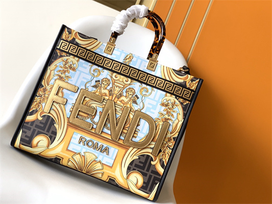 Fen.di FENDACE SUNSHINE Medium Multicolor Printed Leather Shopper